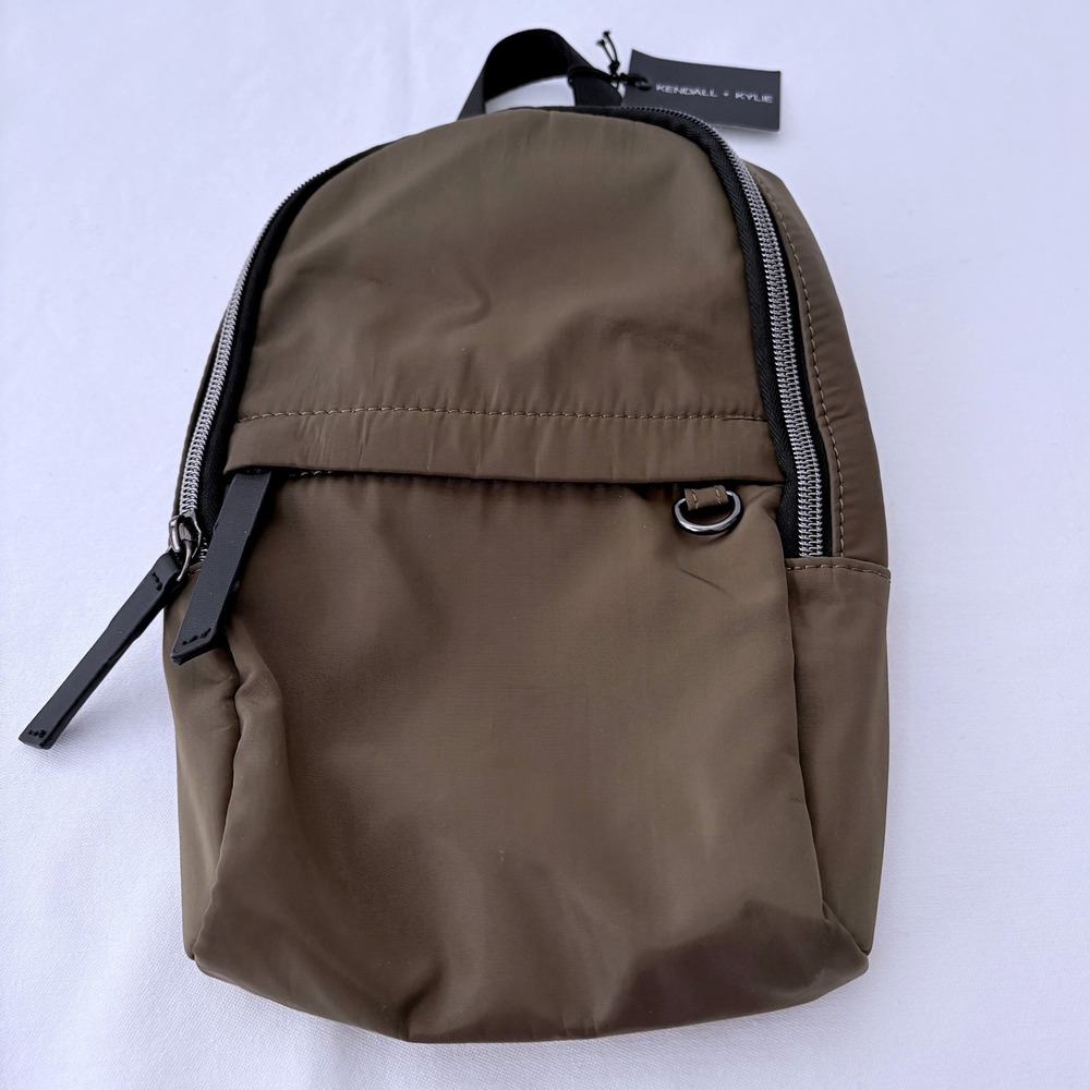 Kendall‎ + Kylie Sling Backpack Small Olive Green Nylon Adjustable Strap Zip